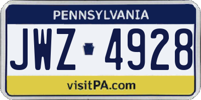 PA license plate JWZ4928