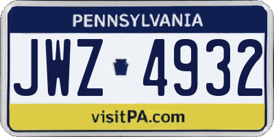 PA license plate JWZ4932