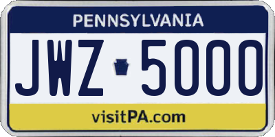PA license plate JWZ5000