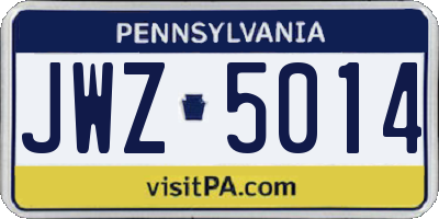 PA license plate JWZ5014