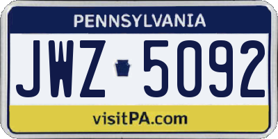 PA license plate JWZ5092