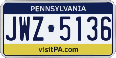PA license plate JWZ5136