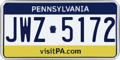PA license plate JWZ5172