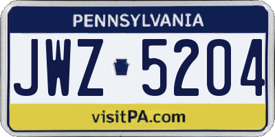 PA license plate JWZ5204