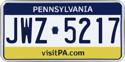 PA license plate JWZ5217