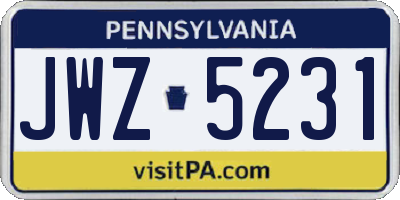 PA license plate JWZ5231