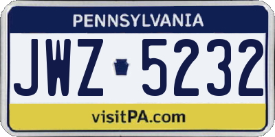 PA license plate JWZ5232
