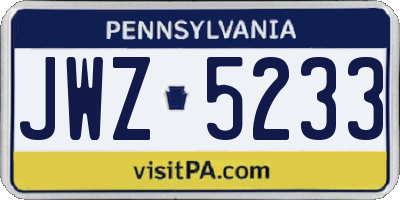 PA license plate JWZ5233