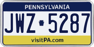 PA license plate JWZ5287