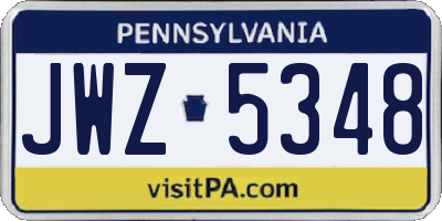 PA license plate JWZ5348
