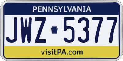 PA license plate JWZ5377