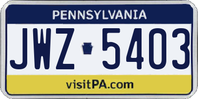 PA license plate JWZ5403