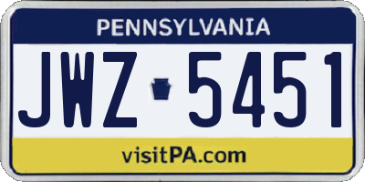 PA license plate JWZ5451