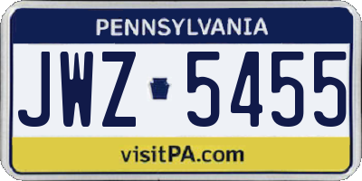 PA license plate JWZ5455