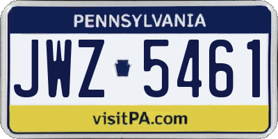 PA license plate JWZ5461