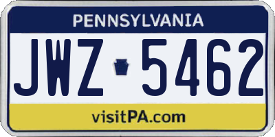 PA license plate JWZ5462