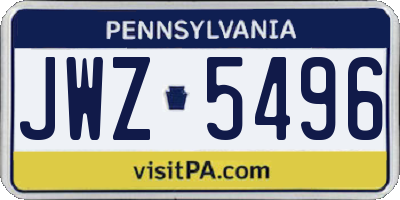 PA license plate JWZ5496