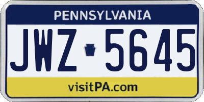 PA license plate JWZ5645
