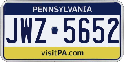 PA license plate JWZ5652