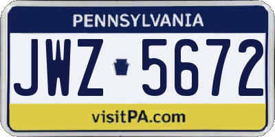 PA license plate JWZ5672