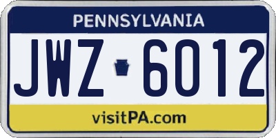 PA license plate JWZ6012