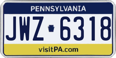 PA license plate JWZ6318