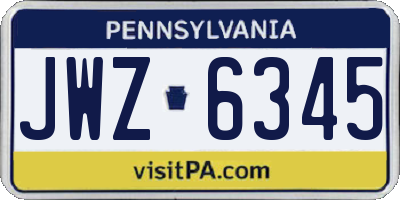 PA license plate JWZ6345