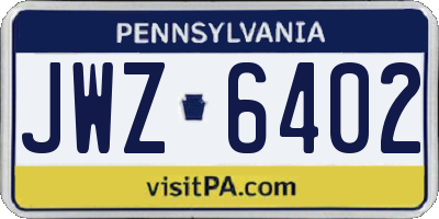 PA license plate JWZ6402