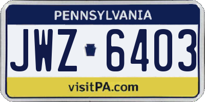 PA license plate JWZ6403