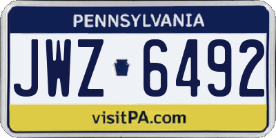 PA license plate JWZ6492