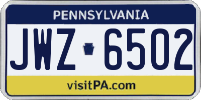 PA license plate JWZ6502