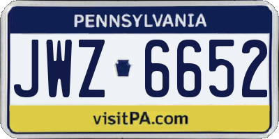 PA license plate JWZ6652