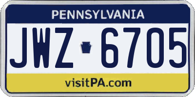 PA license plate JWZ6705