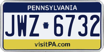 PA license plate JWZ6732