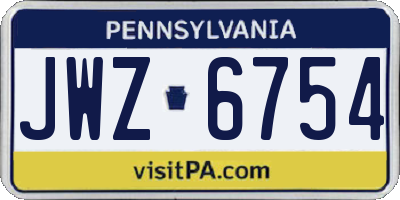 PA license plate JWZ6754