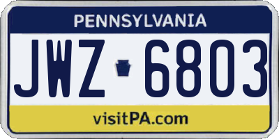 PA license plate JWZ6803