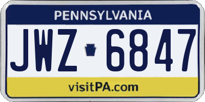 PA license plate JWZ6847