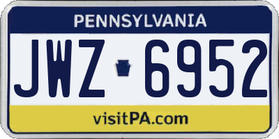 PA license plate JWZ6952