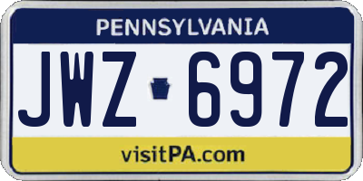 PA license plate JWZ6972