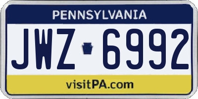 PA license plate JWZ6992