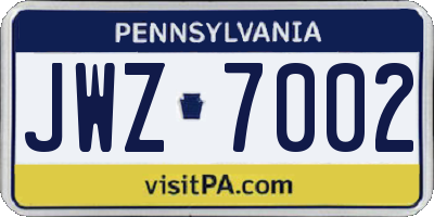 PA license plate JWZ7002