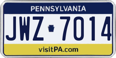 PA license plate JWZ7014
