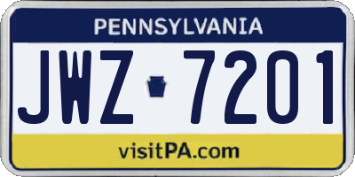 PA license plate JWZ7201