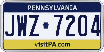 PA license plate JWZ7204