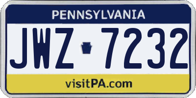 PA license plate JWZ7232