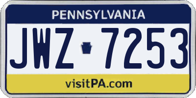 PA license plate JWZ7253