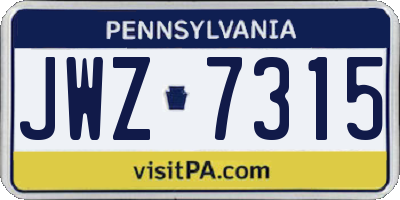 PA license plate JWZ7315