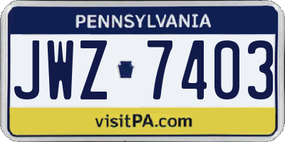 PA license plate JWZ7403