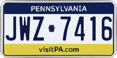 PA license plate JWZ7416