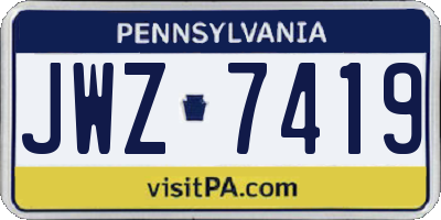 PA license plate JWZ7419